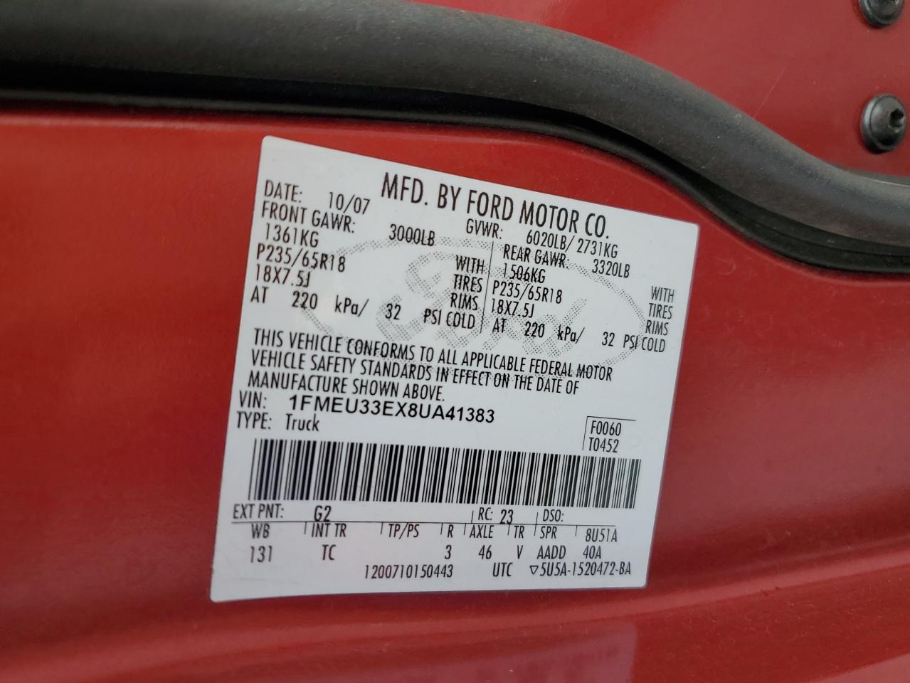 2008 Ford Explorer Sport Trac Limited VIN: 1FMEU33EX8UA41383 Lot: 93221315