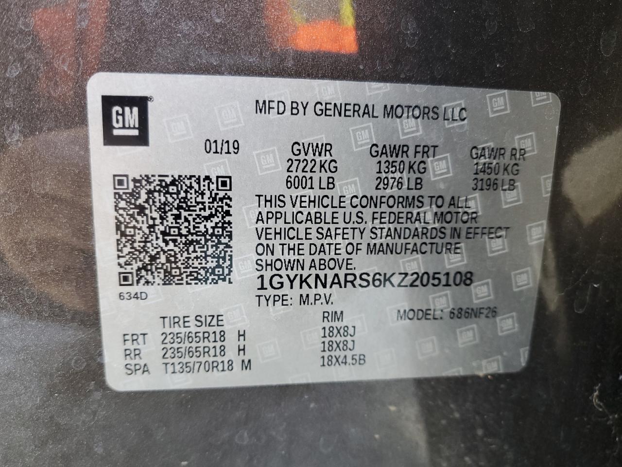 2019 Cadillac Xt5 VIN: 1GYKNARS6KZ205108 Lot: 92811755