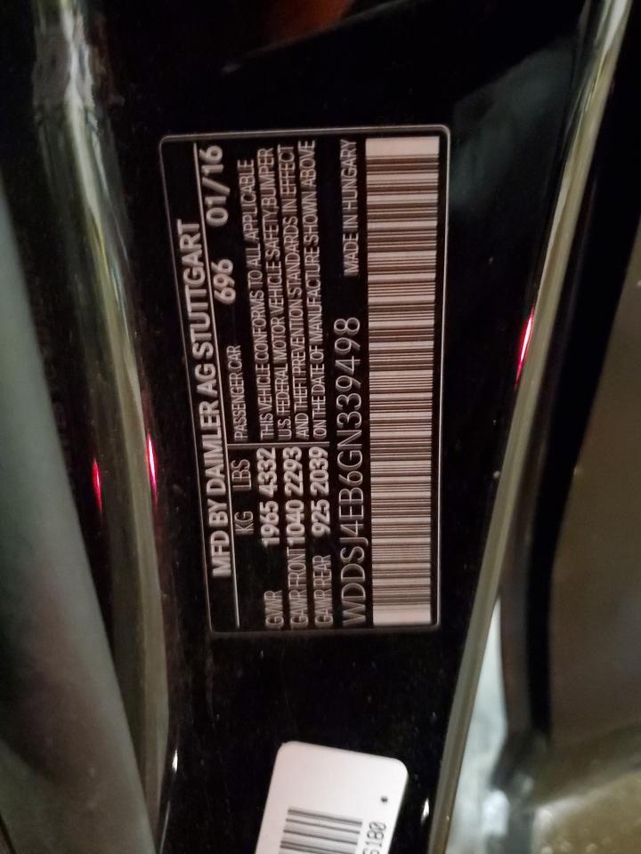 2016 Mercedes-Benz Cla 250 VIN: WDDSJ4EB6GN339498 Lot: 92494005