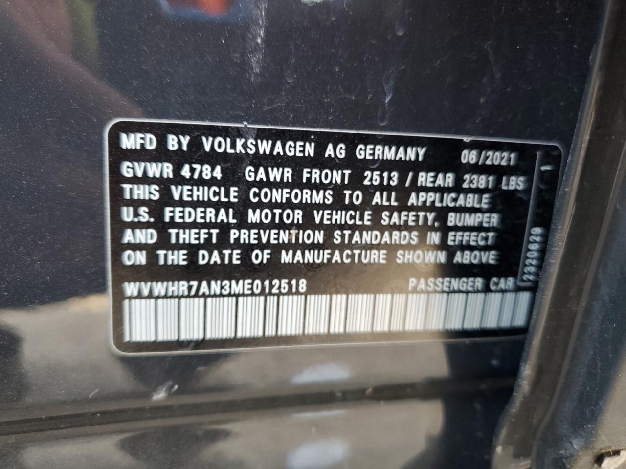 2021 Volkswagen Arteon Sel R-Line VIN: WVWHR7AN3ME012518 Lot: 92177445