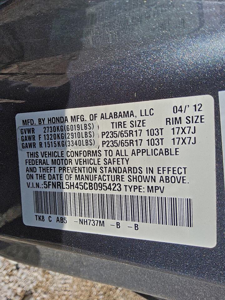 2012 Honda Odyssey Ex VIN: 5FNRL5H45CB095423 Lot: 91742835