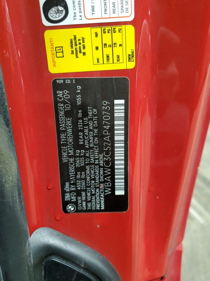 2010 BMW 328 Xi VIN: WBAWC3C52AP470739 Lot: 92221755