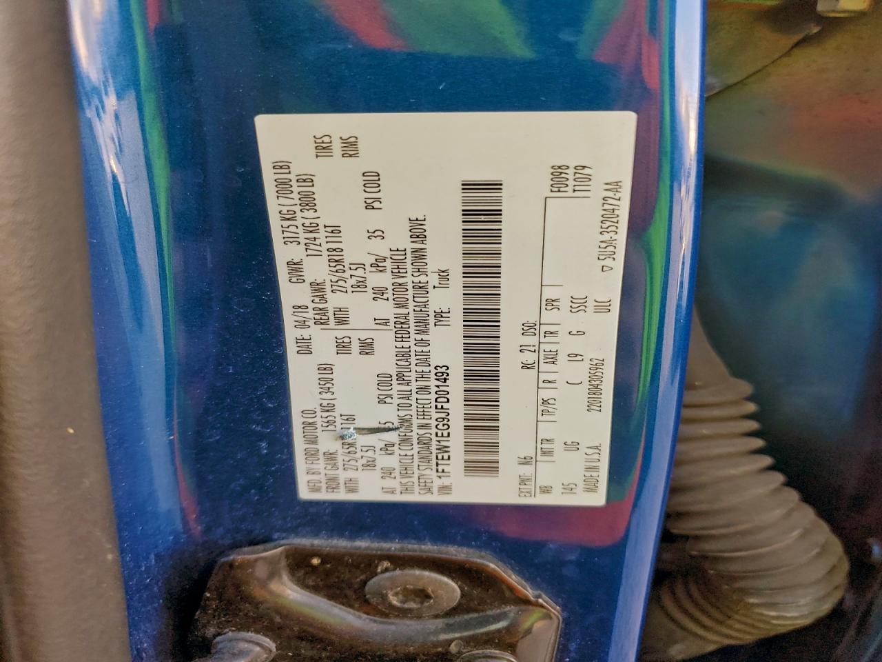 2018 Ford F150 Supercrew VIN: 1FTEW1EG9JFD01493 Lot: 94714635