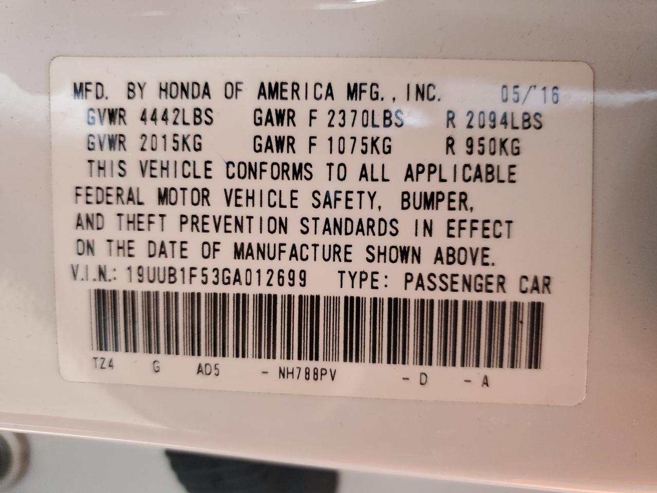 2016 Acura Tlx Tech VIN: 19UUB1F53GA012699 Lot: 92802615