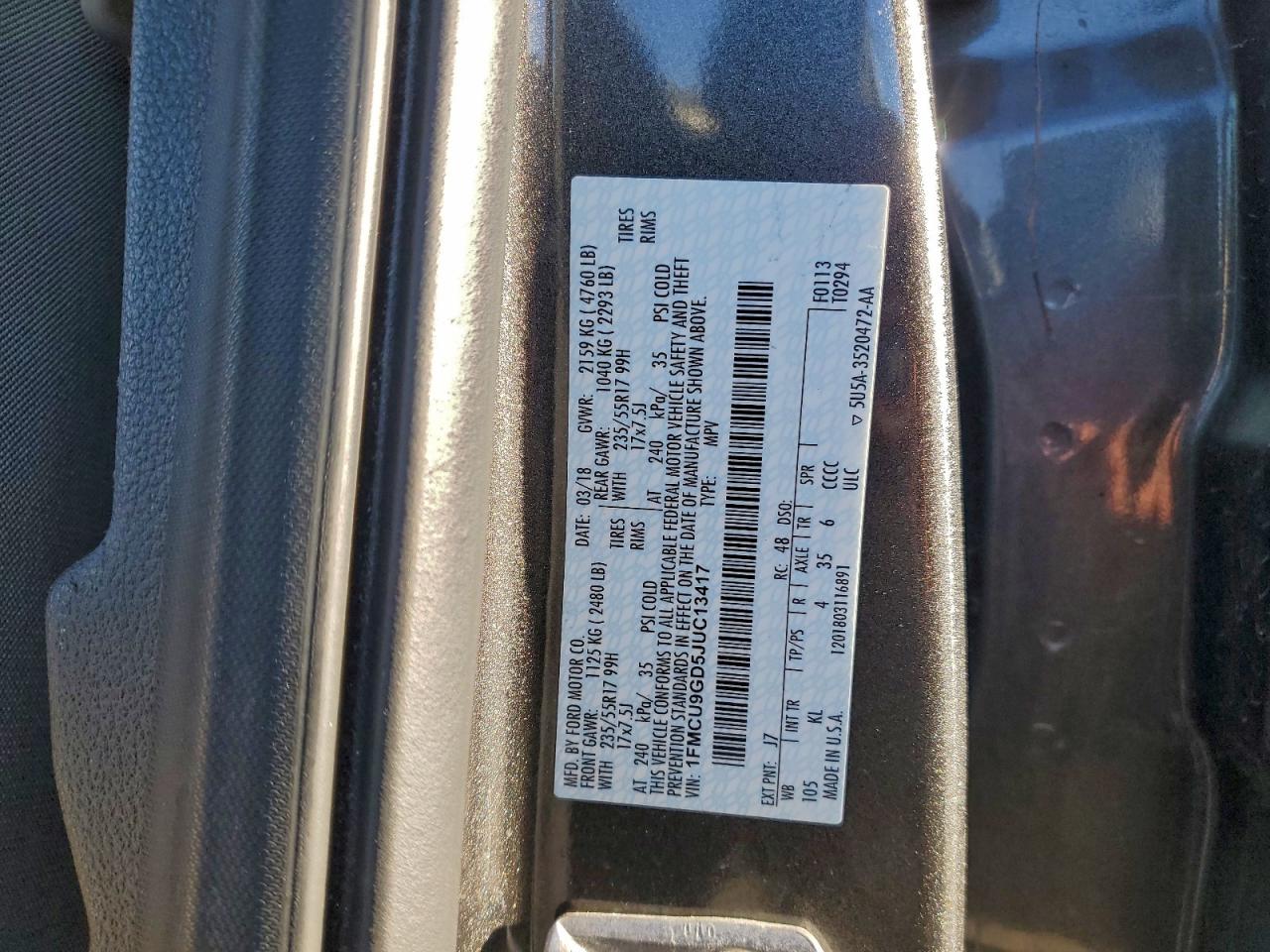 2018 Ford Escape Se VIN: 1FMCU9GD5JUC13417 Lot: 93773395