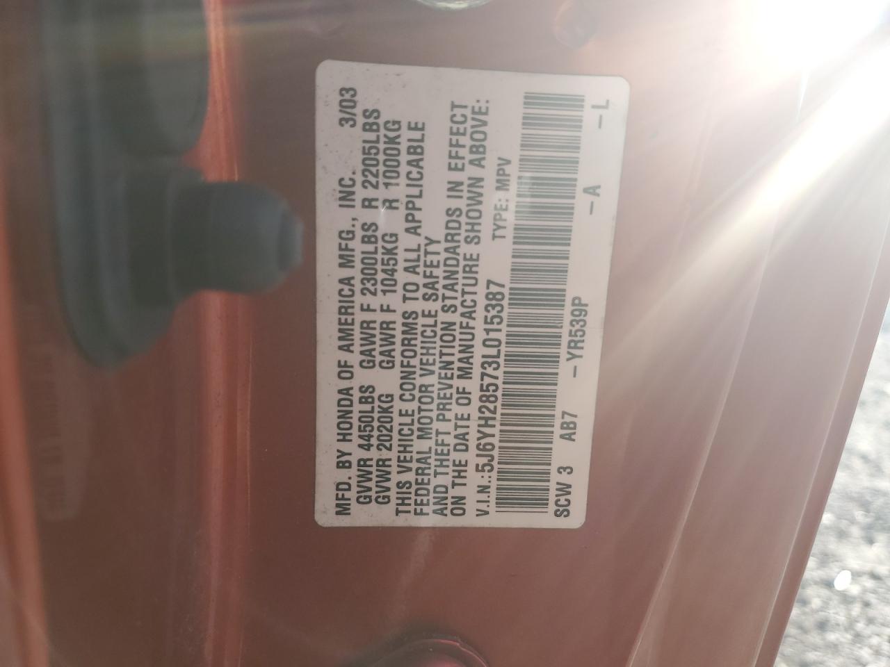 2003 Honda Element Ex VIN: 5J6YH28573L015387 Lot: 91367775