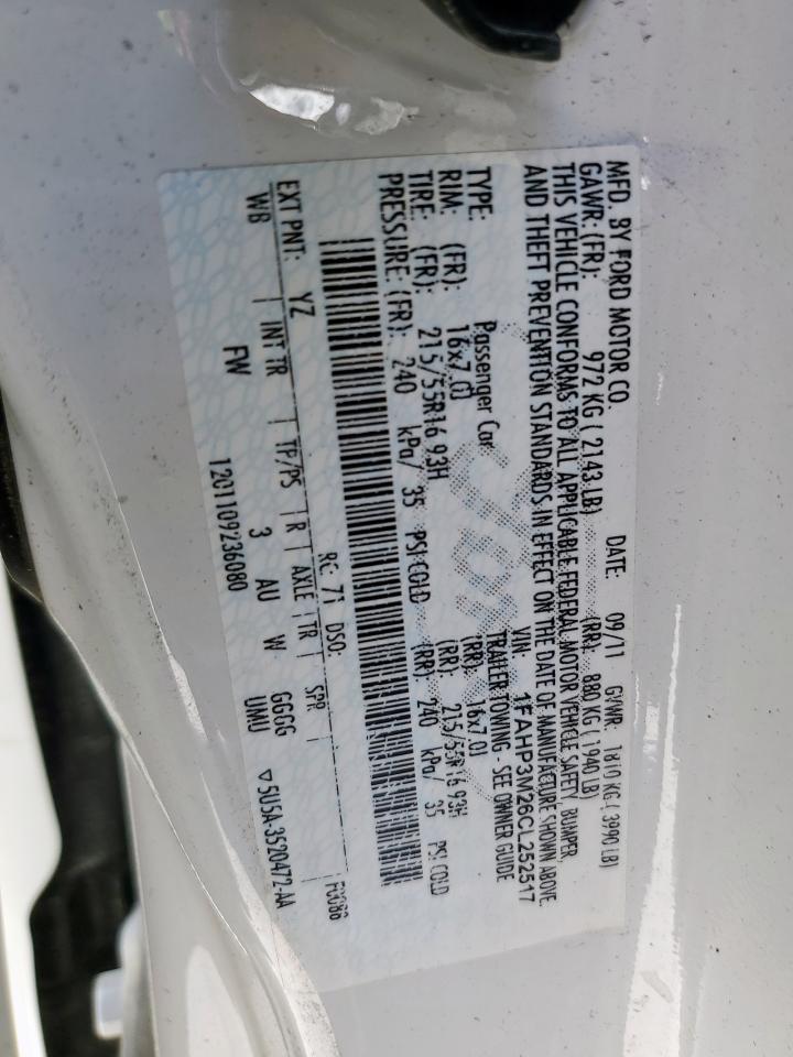 2012 Ford Focus Sel VIN: 1FAHP3M26CL252517 Lot: 92480515