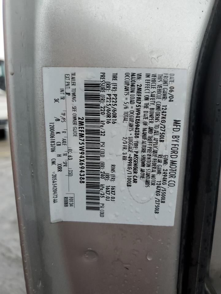 2004 Mercury Grand Marquis Ls VIN: 2MEFM75W94X694388 Lot: 93387575