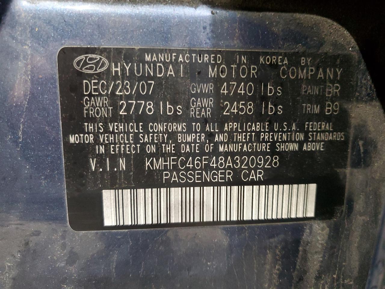 2008 Hyundai Azera Se VIN: KMHFC46F48A320928 Lot: 91044355