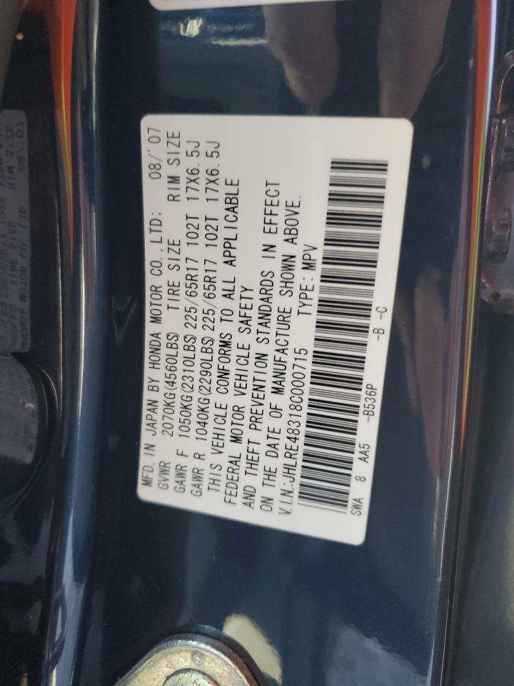 2008 Honda Cr-V Lx VIN: JHLRE48318C000715 Lot: 92692265