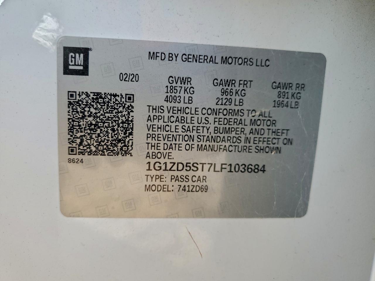 2020 Chevrolet Malibu Lt VIN: 1G1ZD5ST7LF103684 Lot: 94125105