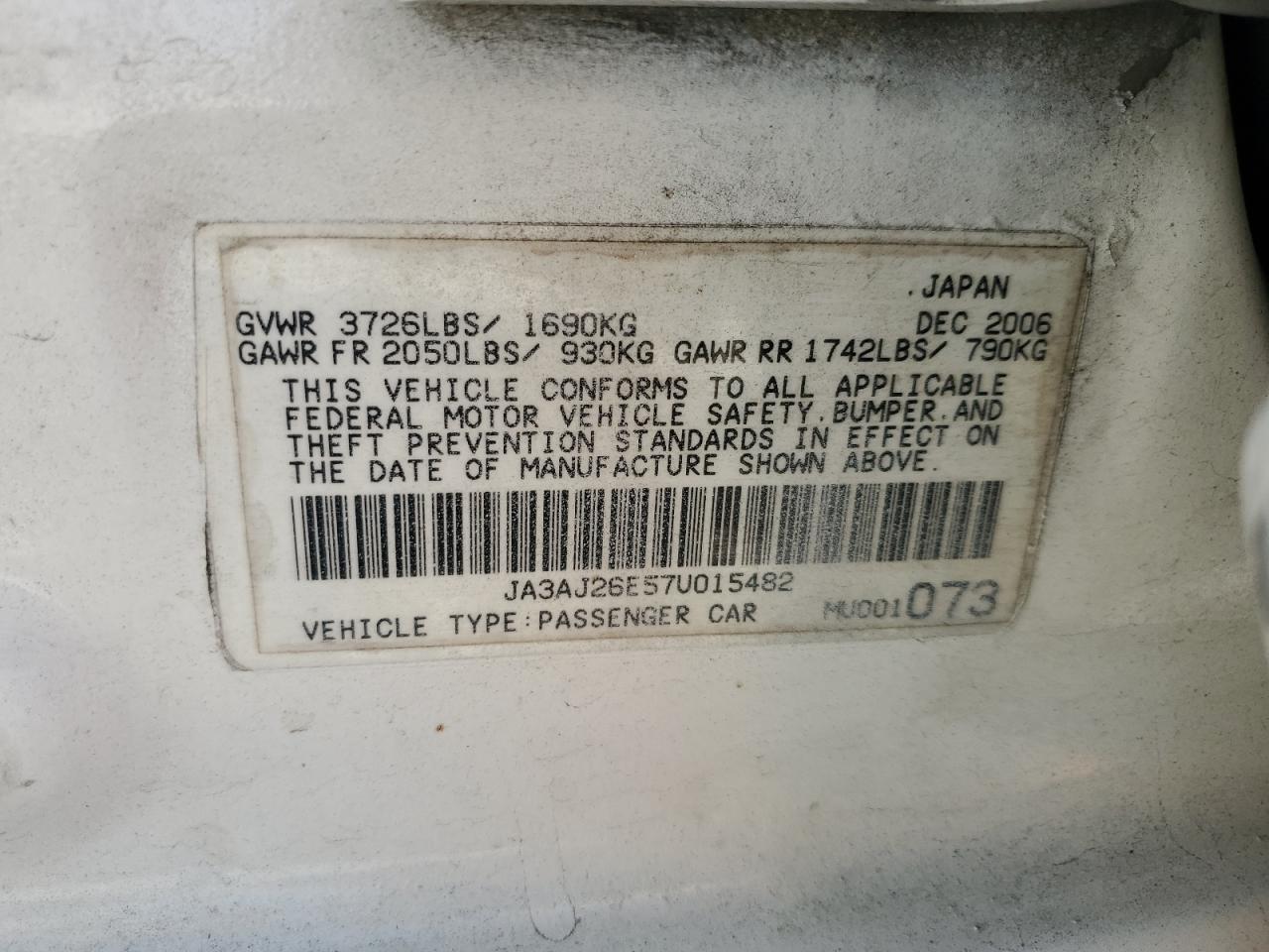 2007 Mitsubishi Lancer Es VIN: JA3AJ26E57U015482 Lot: 92728675