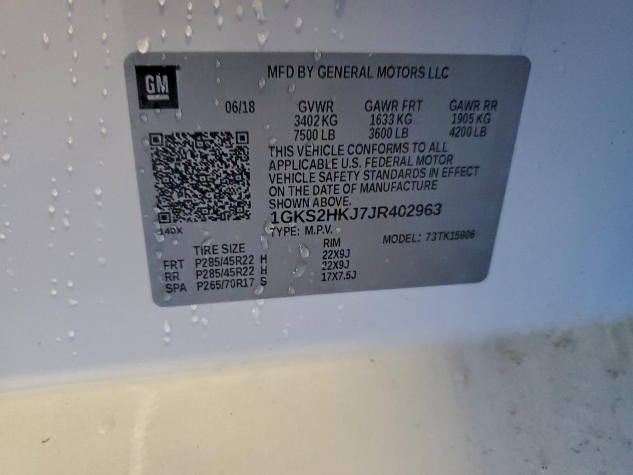 2018 GMC Yukon Xl Denali VIN: 1GKS2HKJ7JR402963 Lot: 92752975