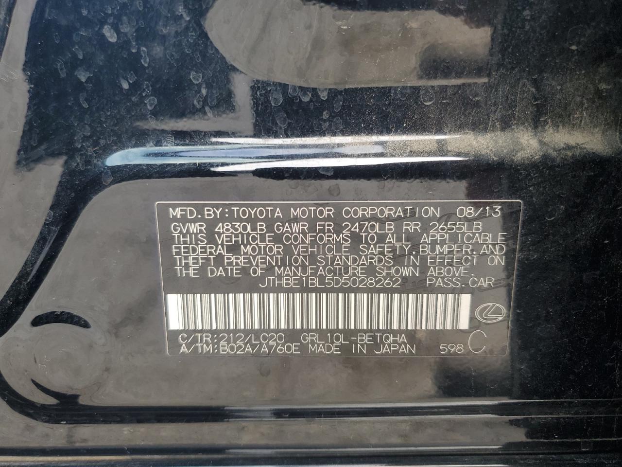 2013 Lexus Gs 350 VIN: JTHBE1BL5D5028262 Lot: 93644395