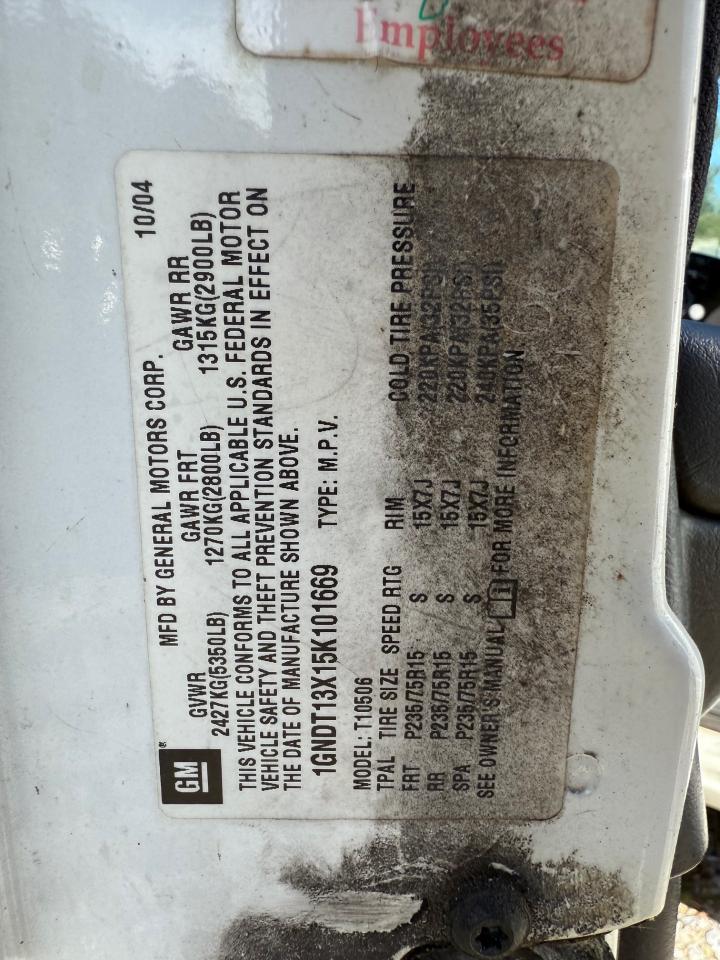 2005 Chevrolet Blazer VIN: 1GNDT13X15K101669 Lot: 91738865