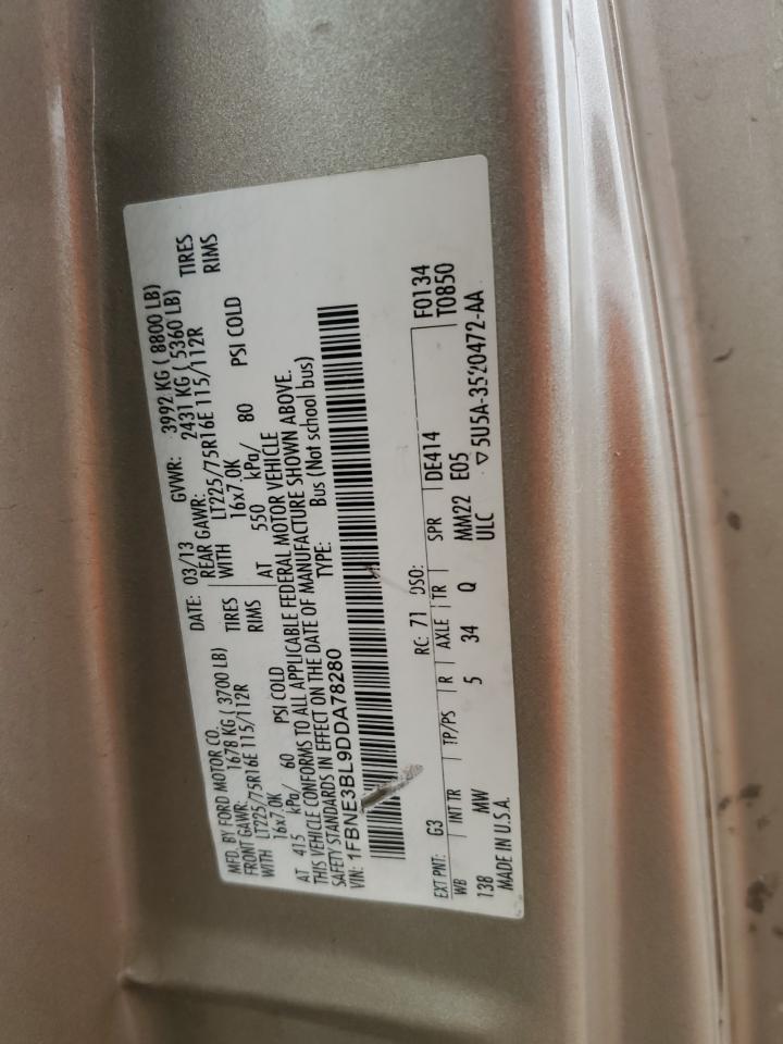 2013 Ford Econoline E350 Super Duty Wagon VIN: 1FBNE3BL9DDA78280 Lot: 90908525