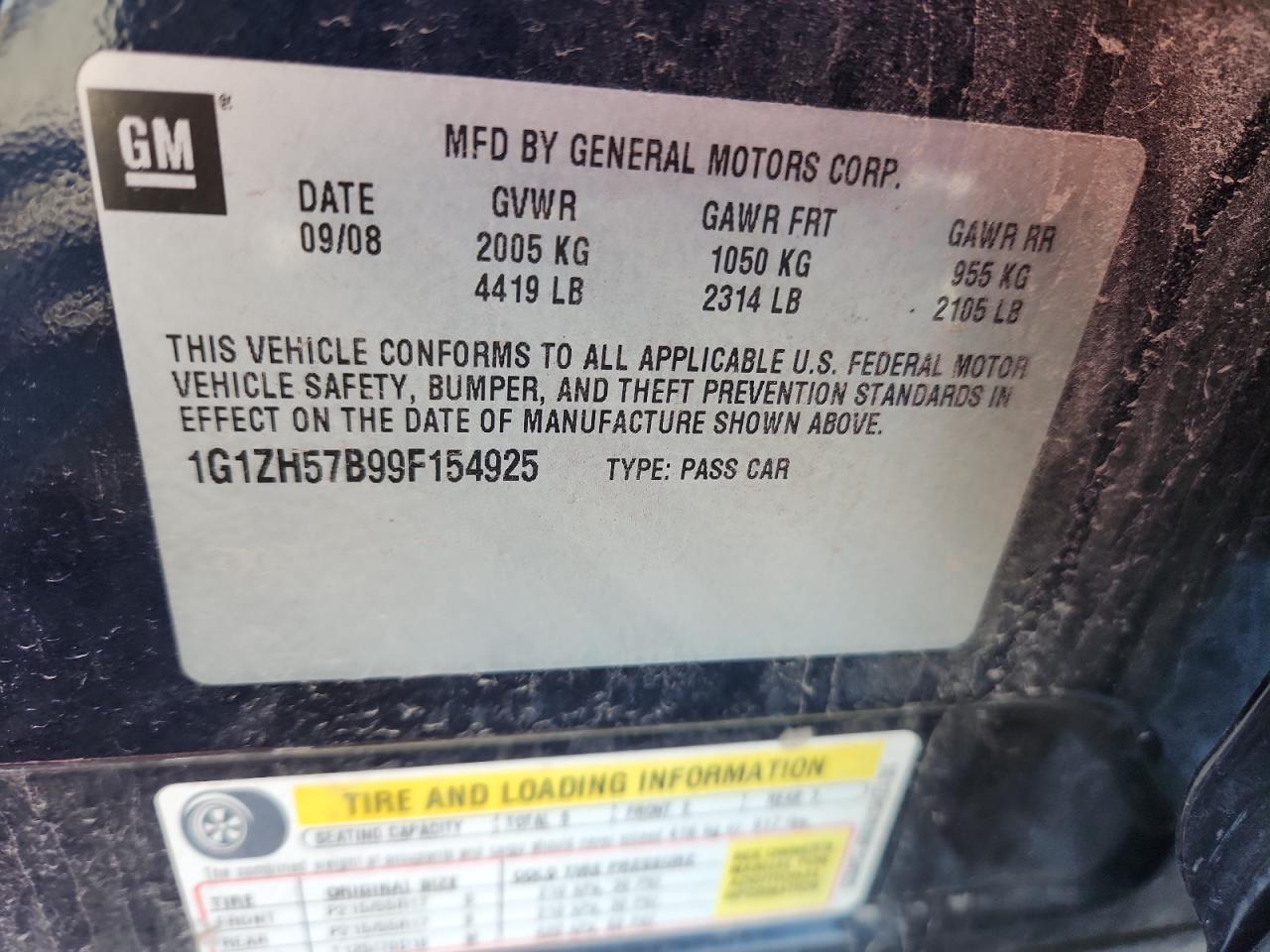 2009 Chevrolet Malibu 1Lt VIN: 1G1ZH57B99F154925 Lot: 92684705