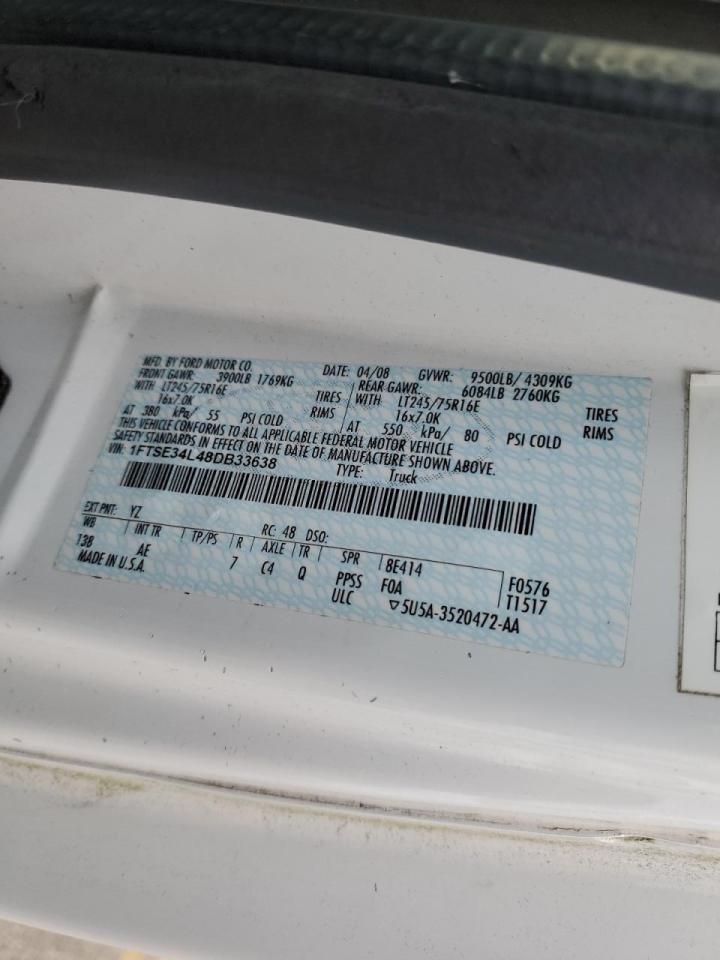 2008 Ford Econoline 350 Utility / Service Van VIN: 1FTSE34L48DB33638 Lot: 90423125