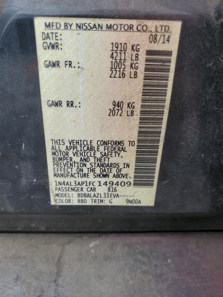 2015 Nissan Altima 2.5 VIN: 1N4AL3AP1FC149409 Lot: 92098355