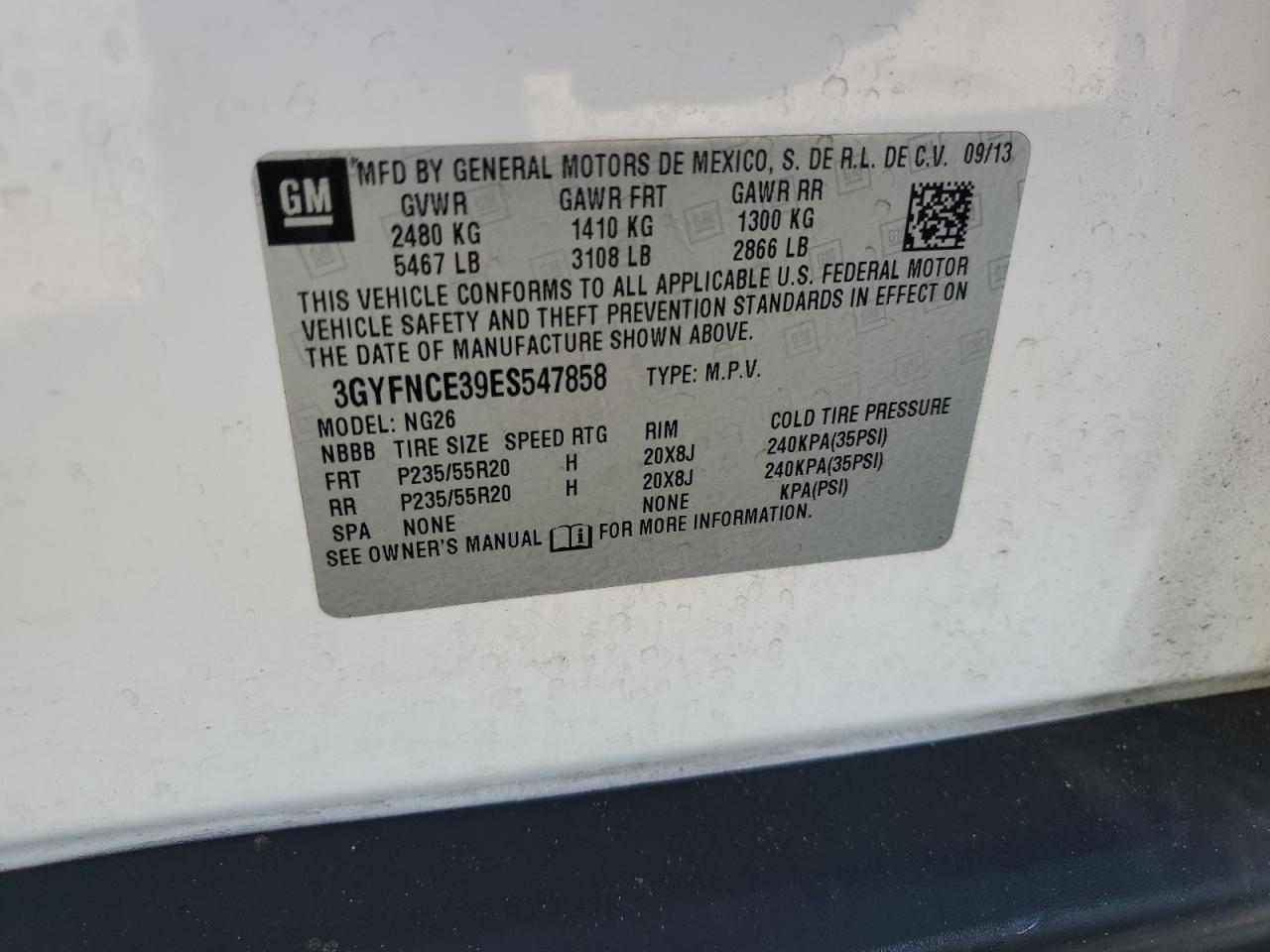 2014 Cadillac Srx Performance Collection VIN: 3GYFNCE39ES547858 Lot: 91004315