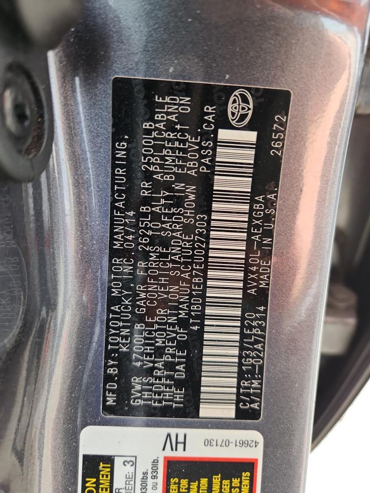 2014 Toyota Avalon Hybrid VIN: 4T1BD1EB7EU027303 Lot: 93542765