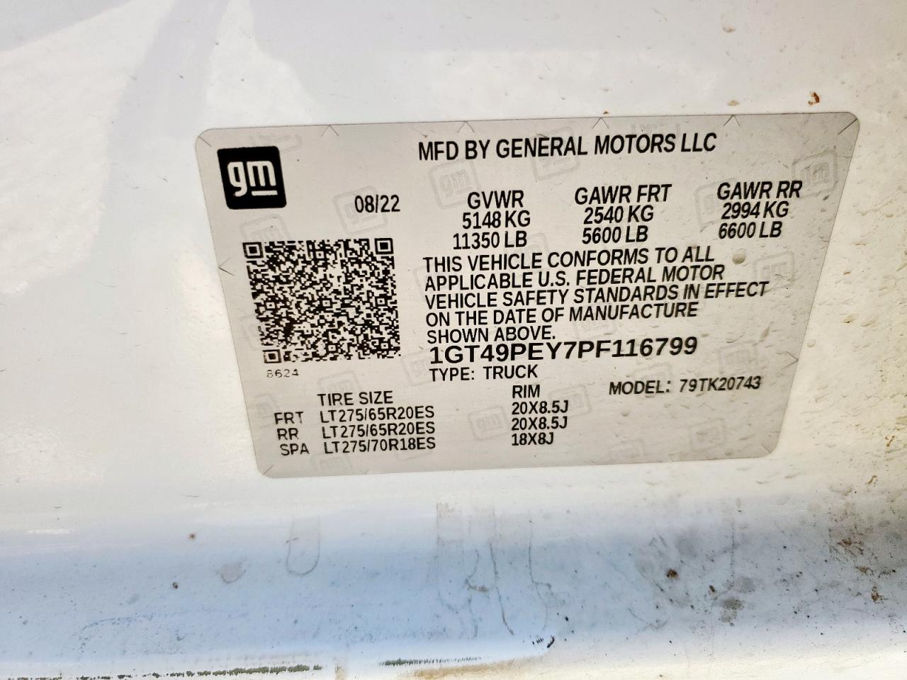 2023 GMC Sierra K2500 At4 VIN: 1GT49PEY7PF116799 Lot: 91132805