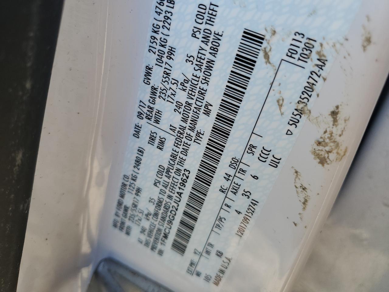 2018 Ford Escape Se VIN: 1FMCU9GD2JUA19623 Lot: 92947365