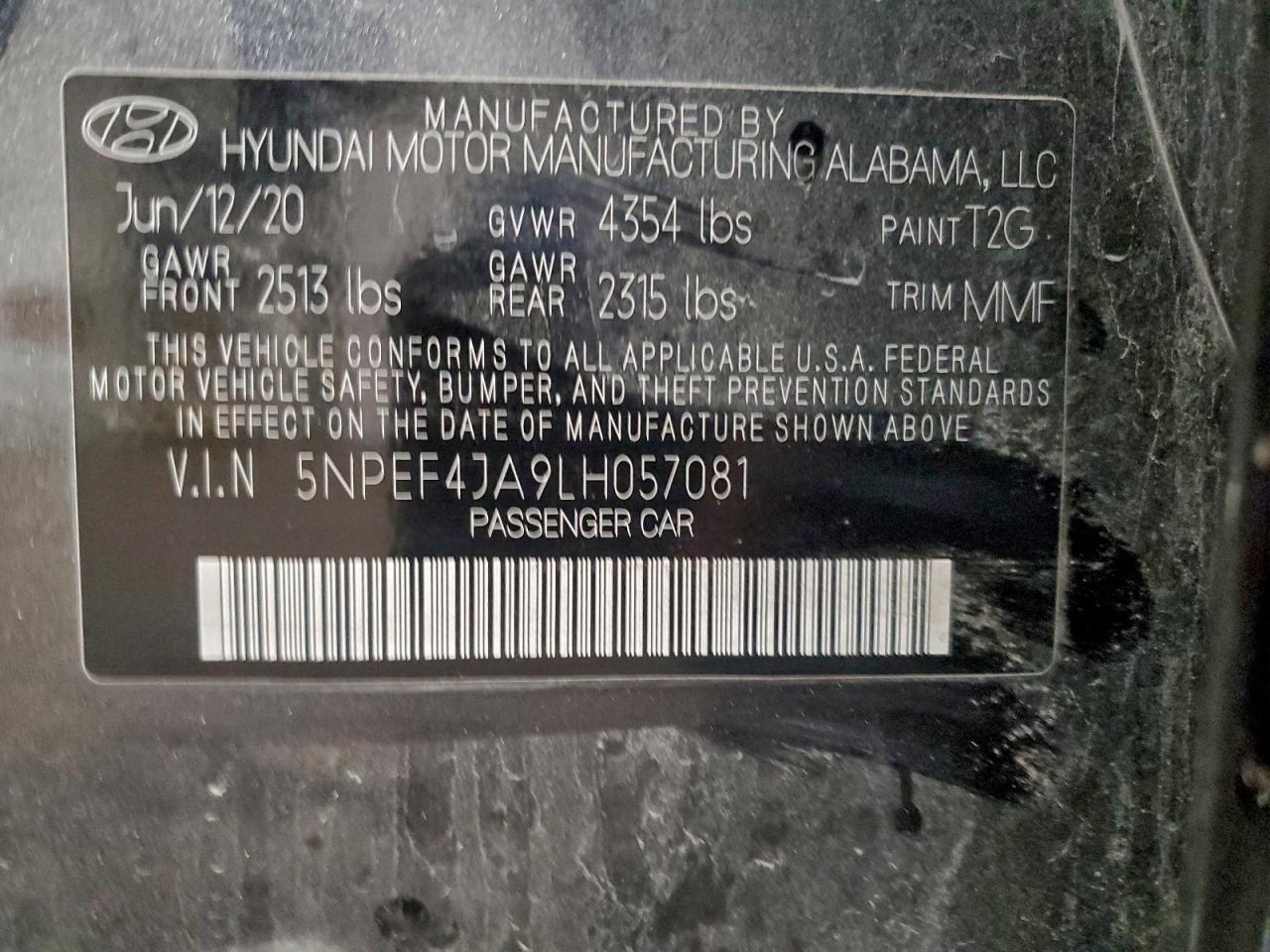 2020 Hyundai Sonata Sel VIN: 5NPEF4JA9LH057081 Lot: 94554645