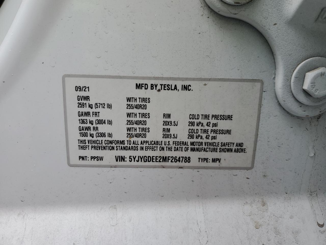 2021 Tesla Model Y VIN: 5YJYGDEE2MF264788 Lot: 92497725