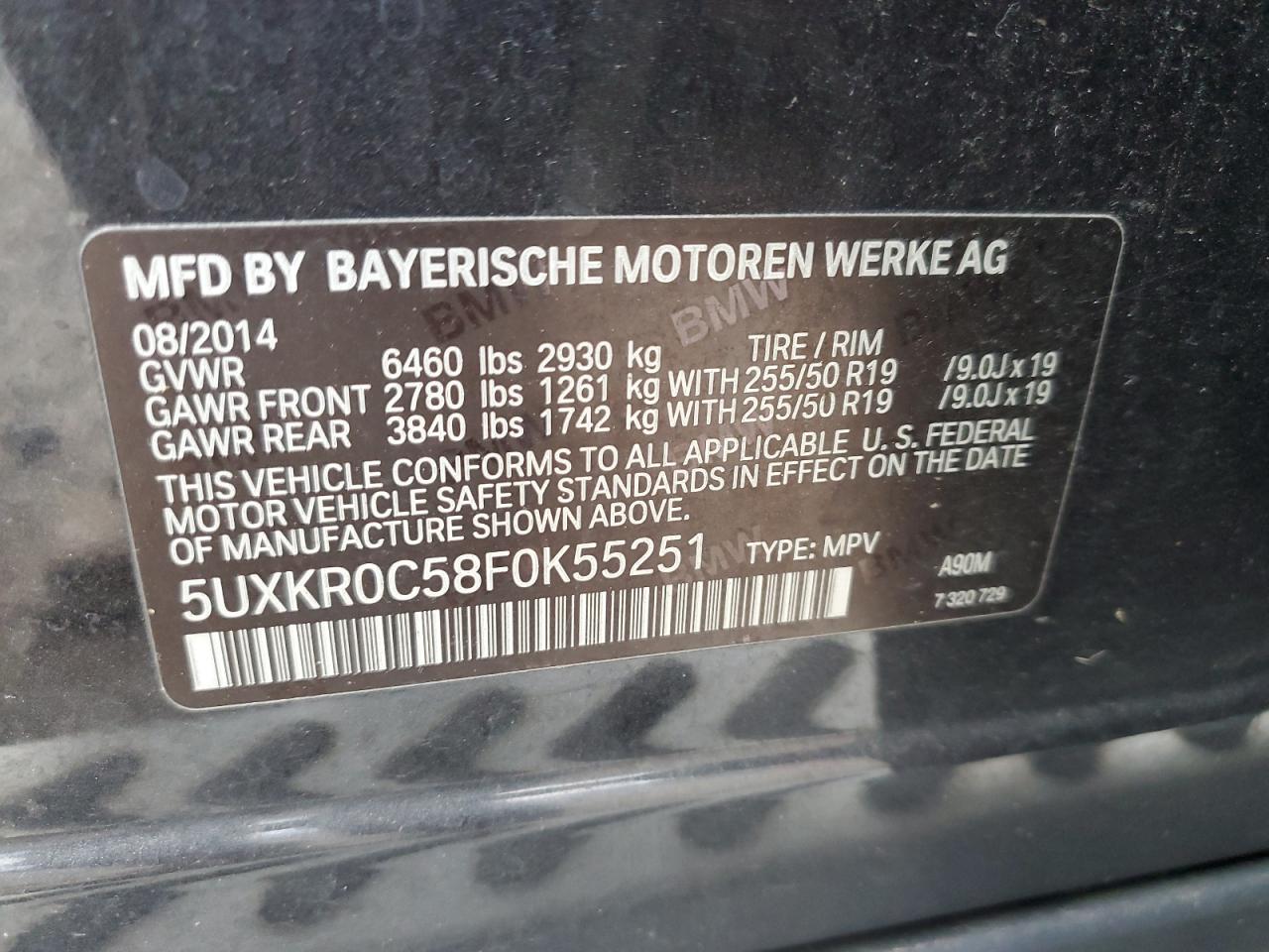 2015 BMW X5 xDrive35I VIN: 5UXKR0C58F0K55251 Lot: 94093655