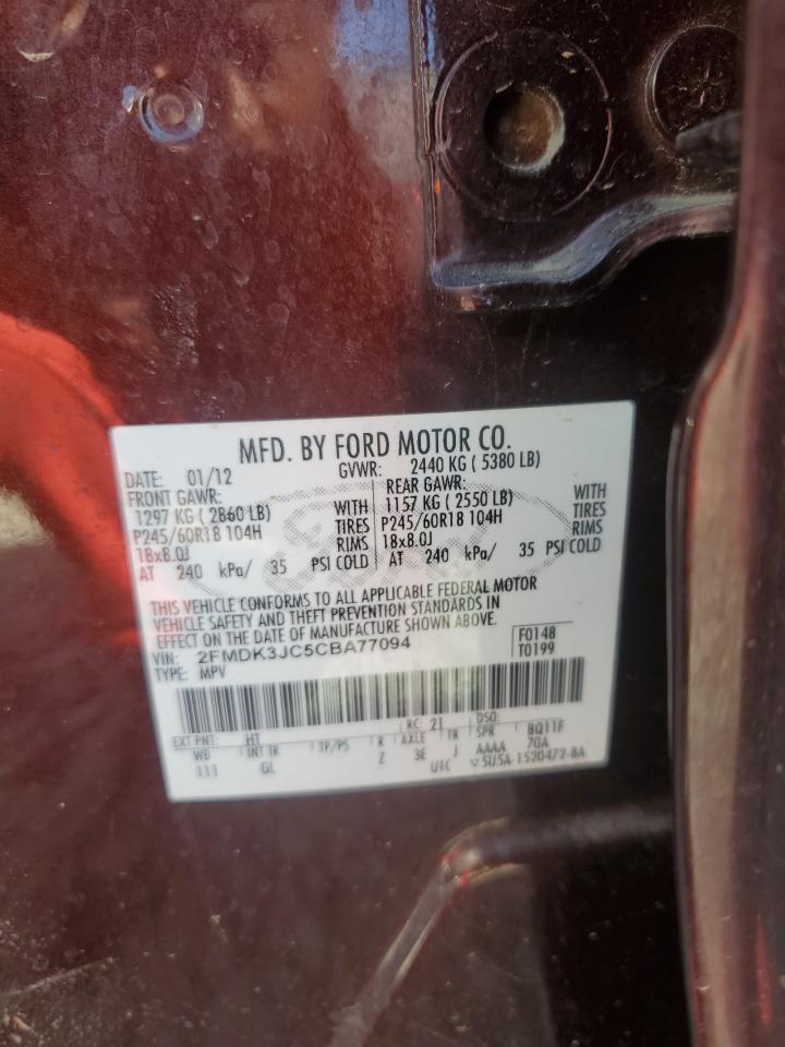 2012 Ford Edge Sel VIN: 2FMDK3JC5CBA77094 Lot: 91251505