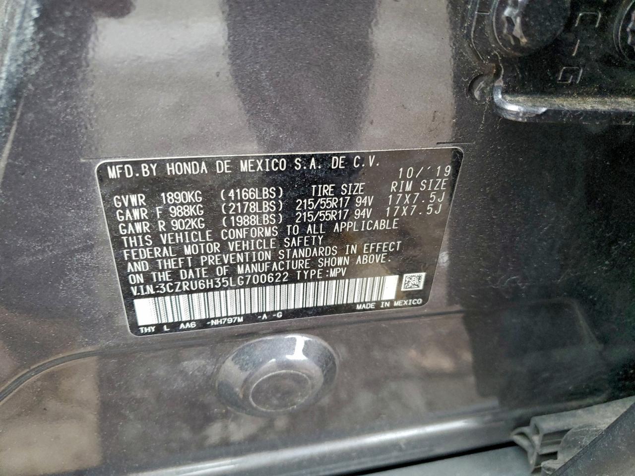 2020 Honda Hr-V Lx VIN: 3CZRU6H35LG700622 Lot: 93868275