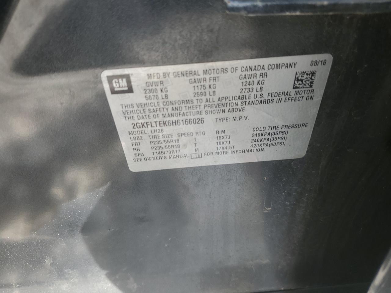 2017 GMC Terrain Sle VIN: 2GKFLTEK6H6166026 Lot: 90051875