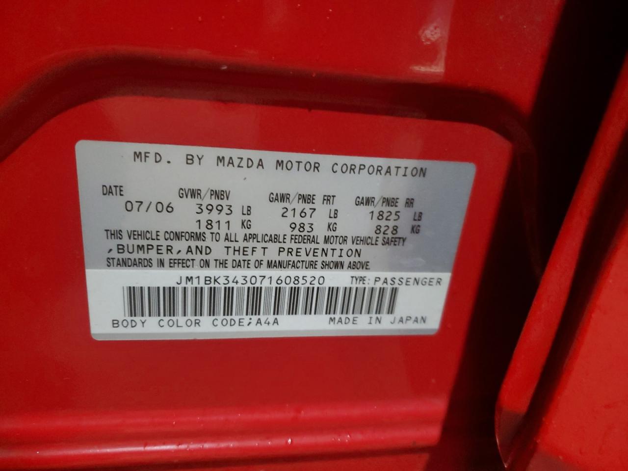 2007 Mazda 3 Hatchback VIN: JM1BK343071608520 Lot: 90573195