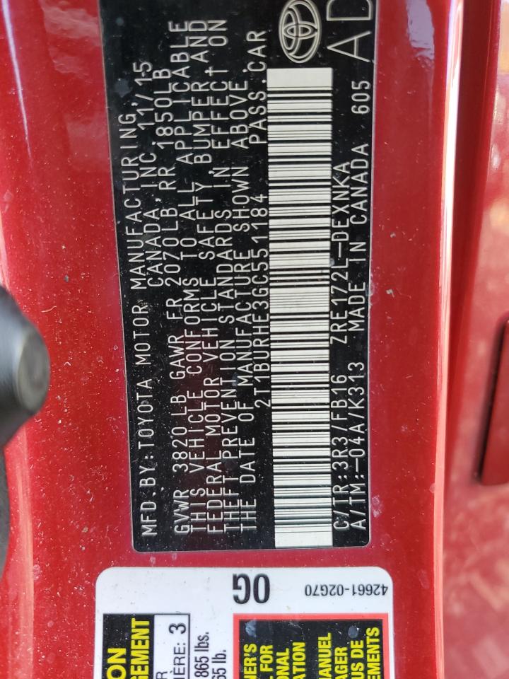 2016 Toyota Corolla L VIN: 2T1BURHE3GC551184 Lot: 91352155