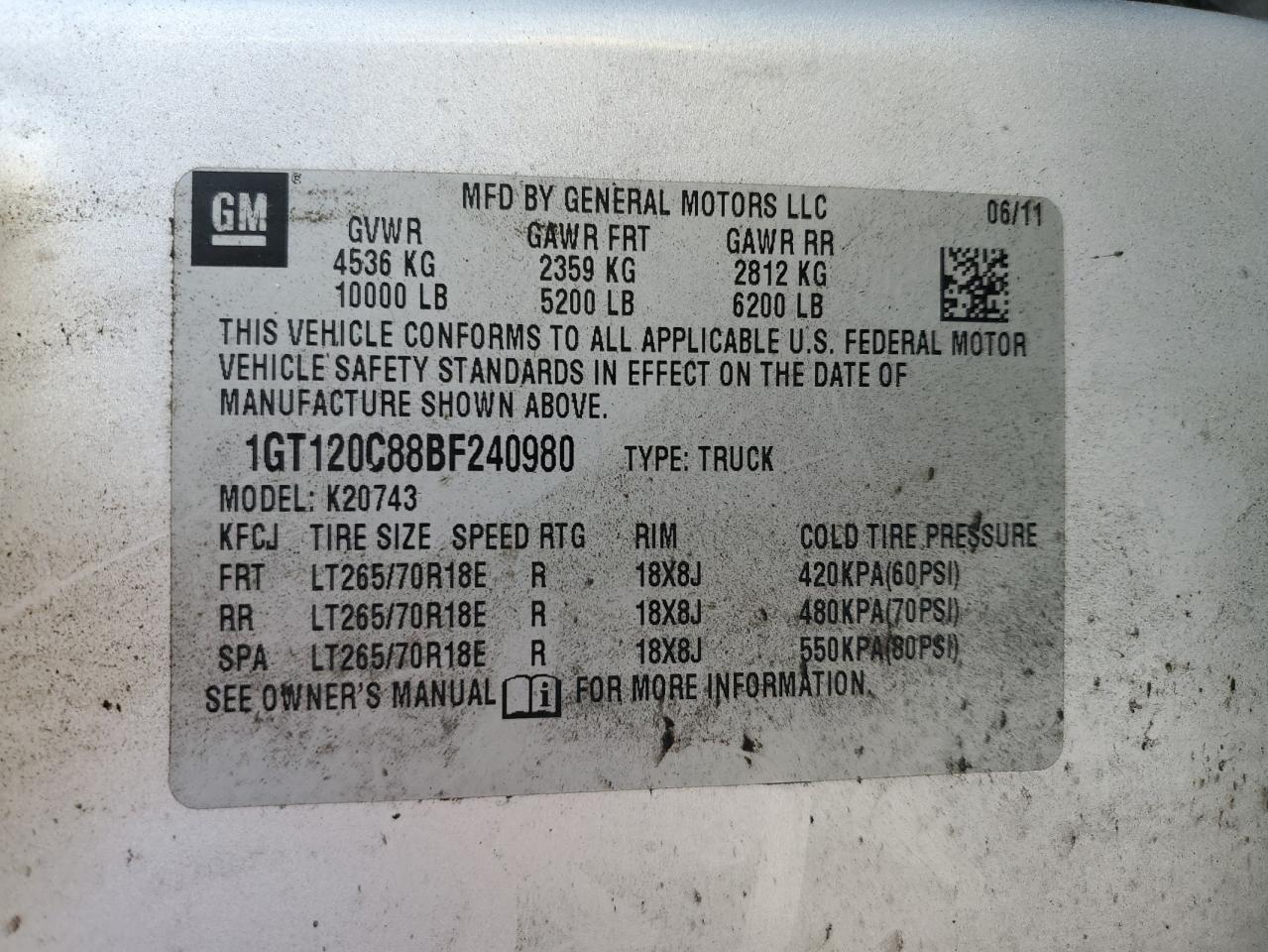 2011 GMC Sierra K2500 Sle VIN: 1GT120C88BF240980 Lot: 91191395