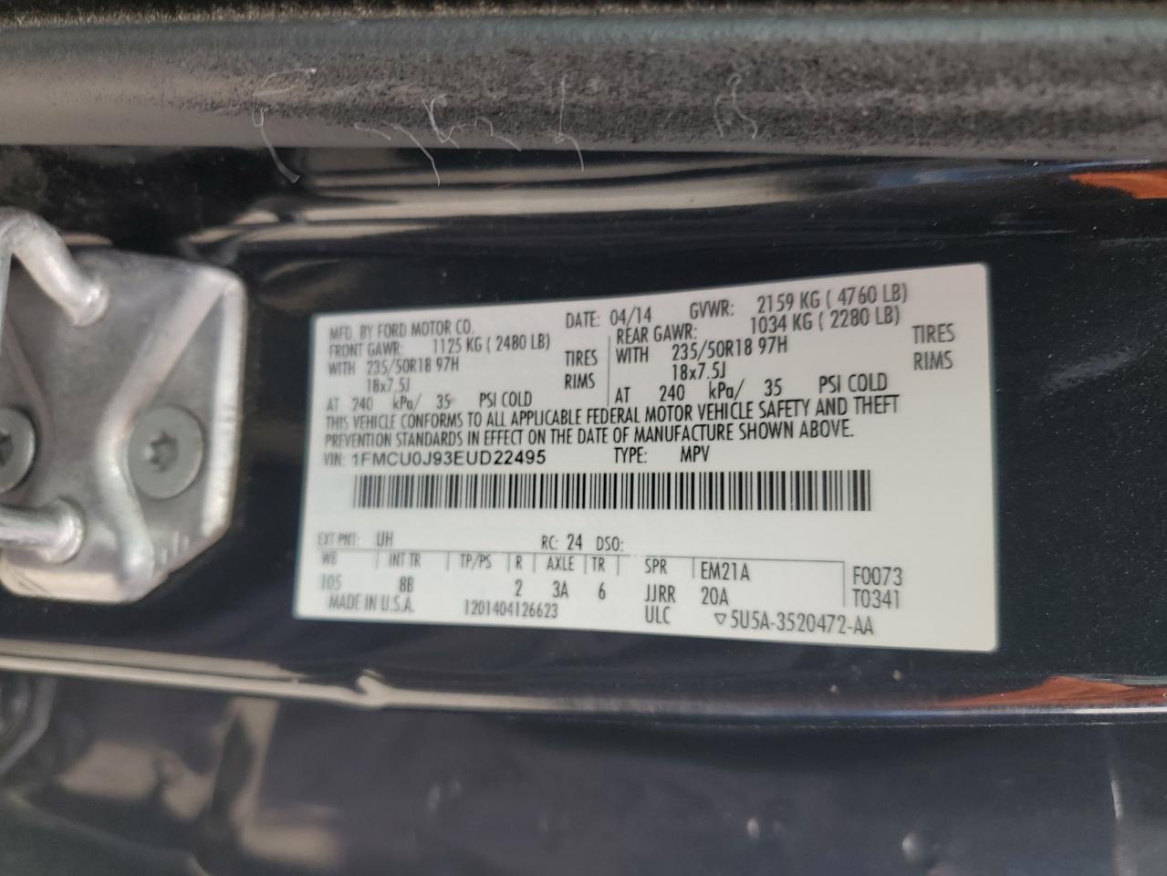 2014 Ford Escape Titanium VIN: 1FMCU0J93EUD22495 Lot: 91243265