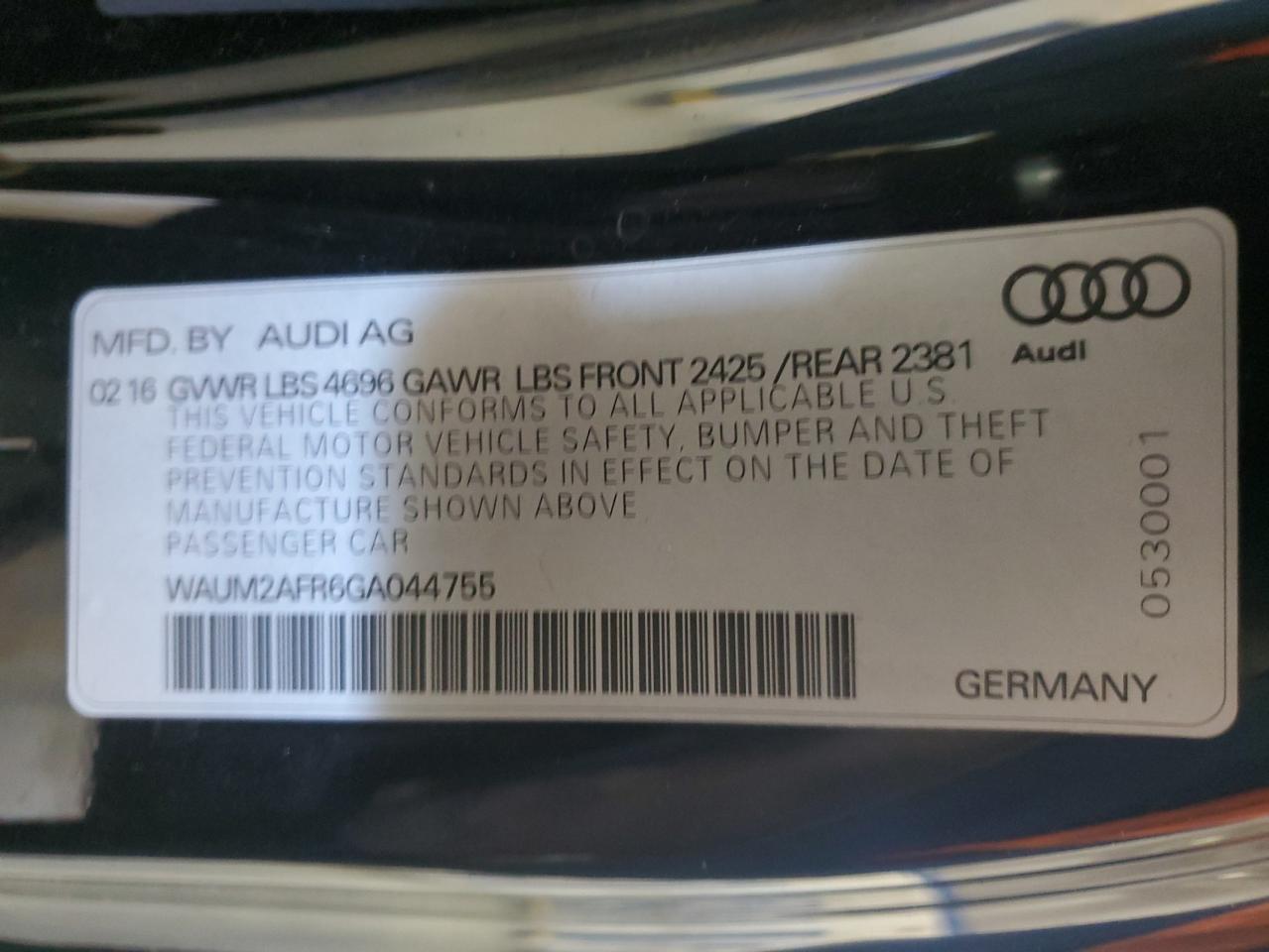 2016 Audi A5 Premium Plus S-Line VIN: WAUM2AFR6GA044755 Lot: 91972475