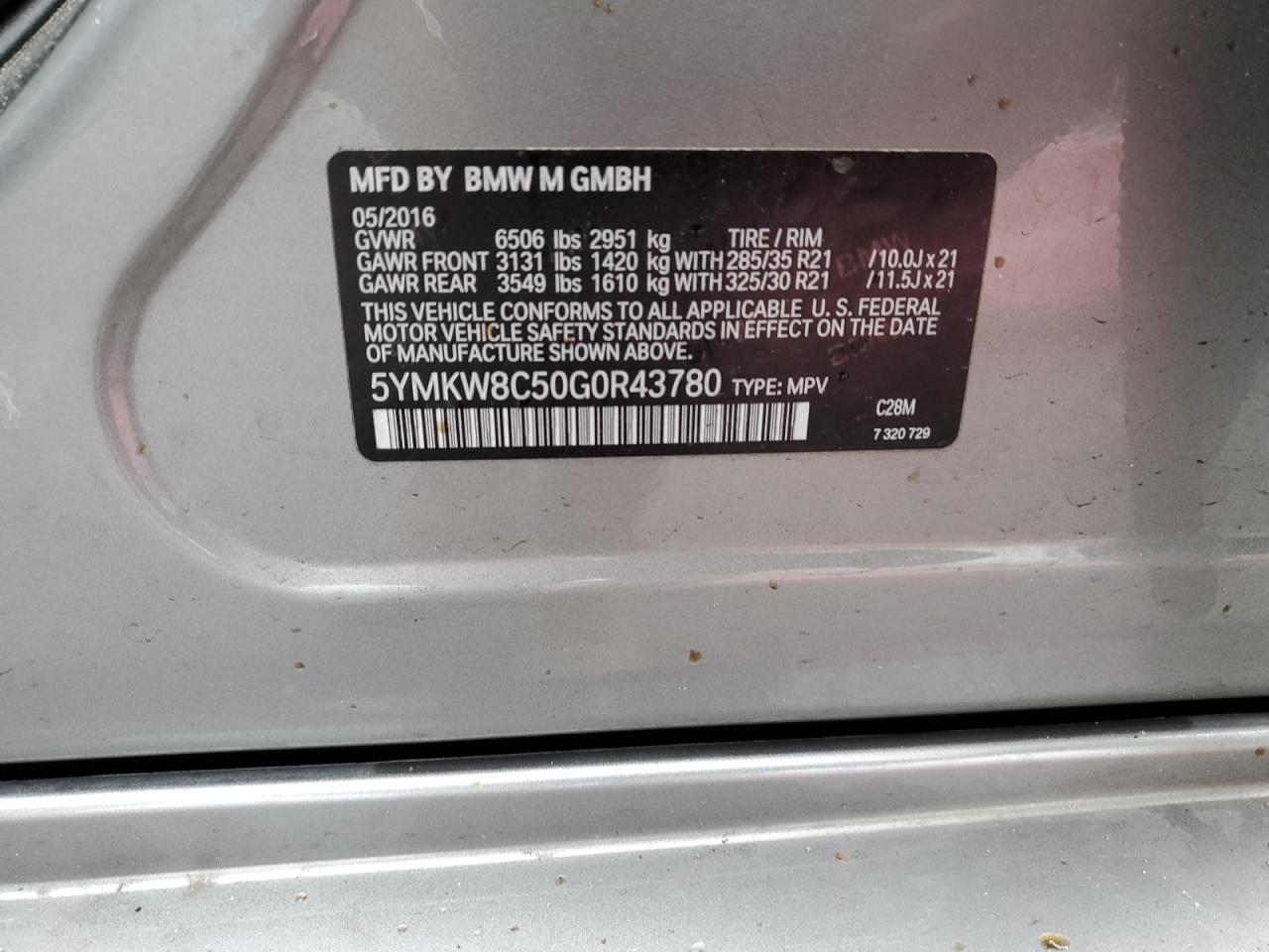 2016 BMW X6 M VIN: 5YMKW8C50G0R43780 Lot: 91244605