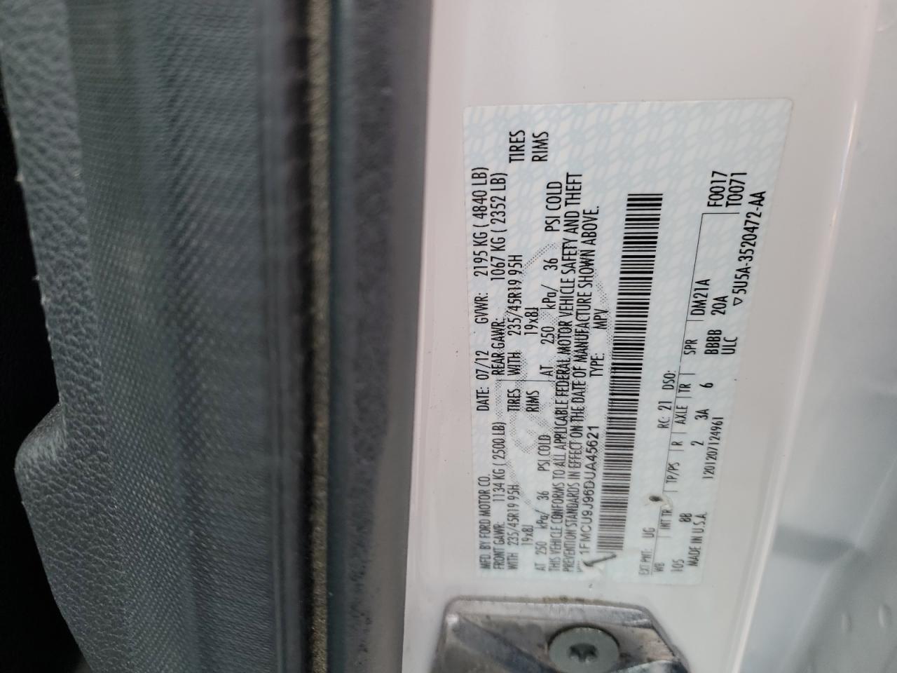 2013 Ford Escape Titanium VIN: 1FMCU9J96DUA45621 Lot: 90456115