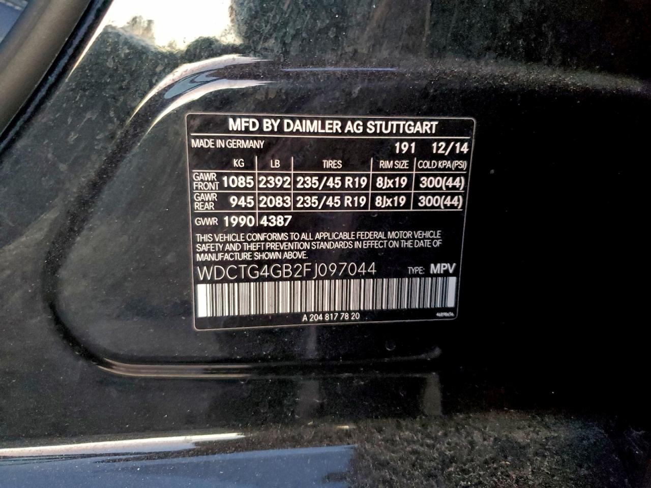 2015 Mercedes-Benz Gla 250 4Matic VIN: WDCTG4GB2FJ097044 Lot: 94158045