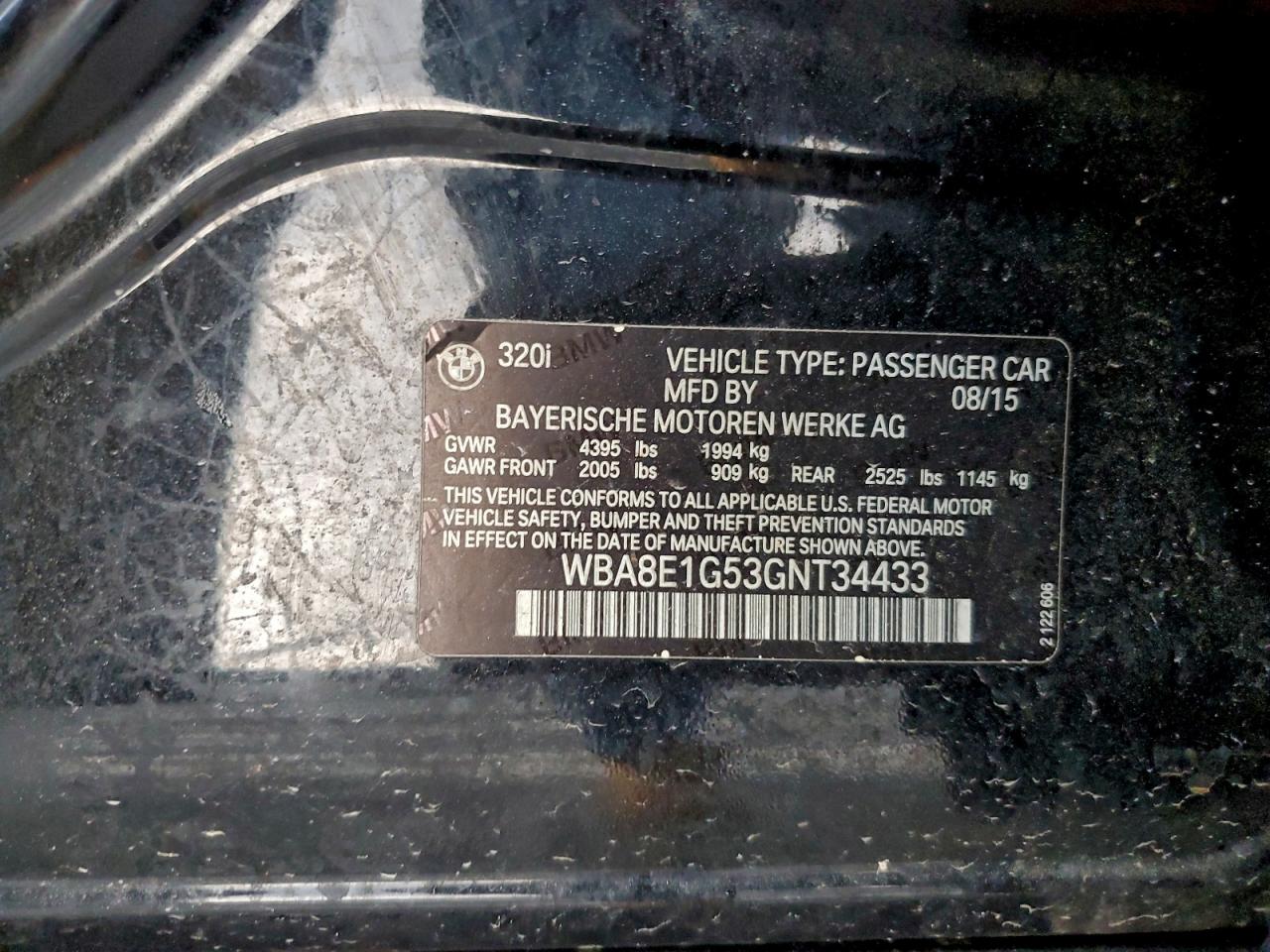 2016 BMW 320 I VIN: WBA8E1G53GNT34433 Lot: 94278015