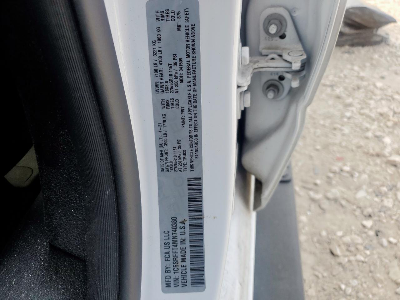 2021 Ram 1500 Big Horn/Lone Star VIN: 1C6SRFFT4MN740380 Lot: 93616295