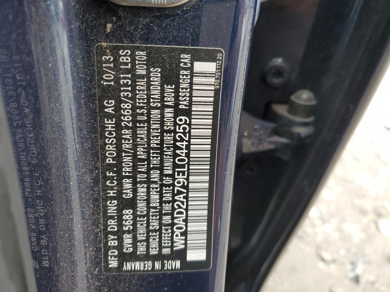 2014 Porsche Panamera S Hybrid VIN: WP0AD2A79EL044259 Lot: 92218425