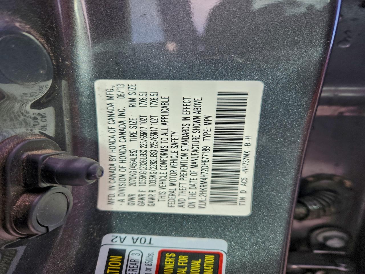 2013 Honda Cr-V Exl VIN: 2HKRM4H72DH677189 Lot: 93875325