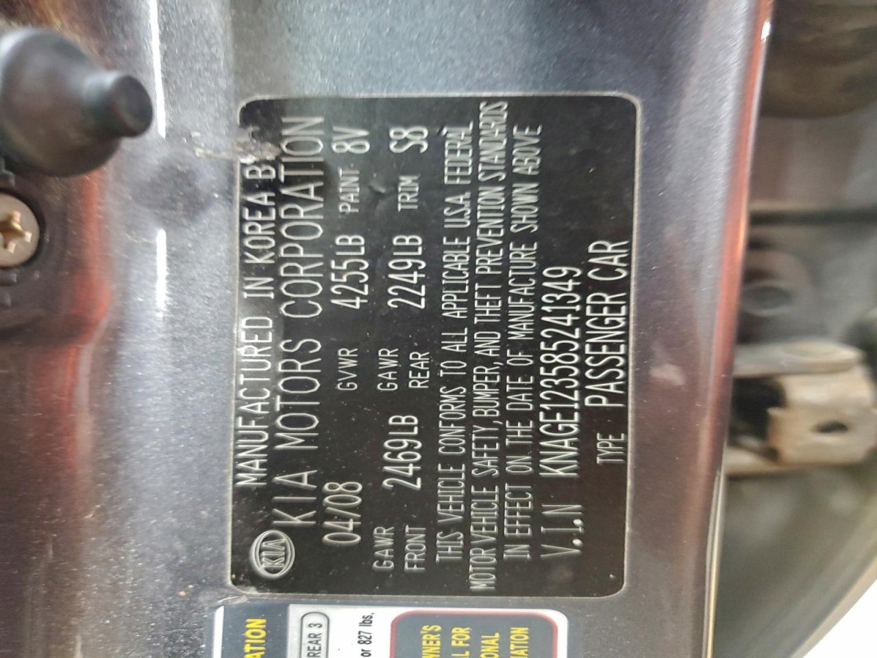 2008 Kia Optima Lx VIN: KNAGE123585241349 Lot: 94065985