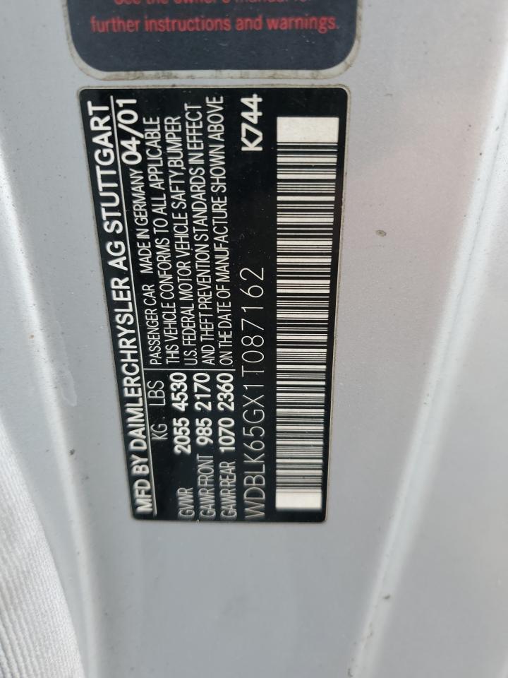 2001 Mercedes-Benz Clk 320 VIN: WDBLK65GX1T087162 Lot: 91163955