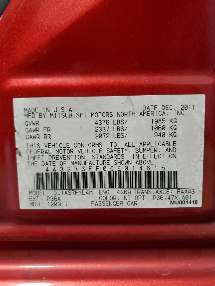 2012 Mitsubishi Galant Es VIN: 4A32B3FF0CE014615 Lot: 92267195