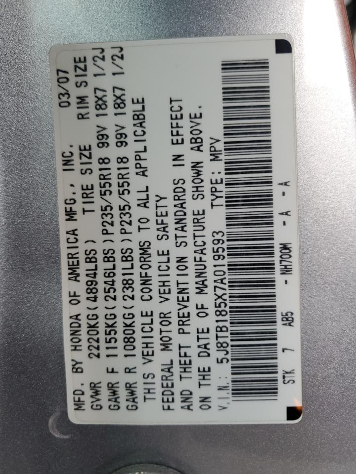 2007 Acura Rdx Technology VIN: 5J8TB185X7A019593 Lot: 92586275