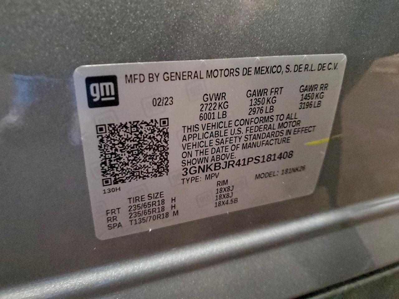 2023 Chevrolet Blazer 3Lt VIN: 3GNKBJR41PS181408 Lot: 93096465